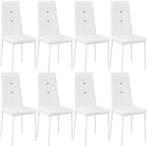 tectake 8 Jídelní židle, ozdobné kamínky - bílá