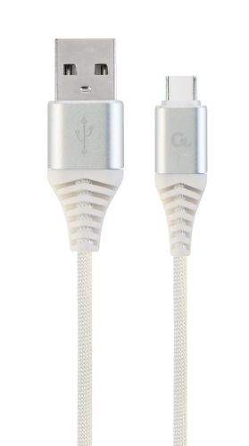 GEMBIRD Kabel CABLEXPERT USB 2.0 AM na Type-C kabel (AM/CM), 2m, opletený, bílo-strříbrný, blister, PREMIUM QUALITY