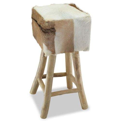 shumee Barová stolička pravá kůže a masivní teak