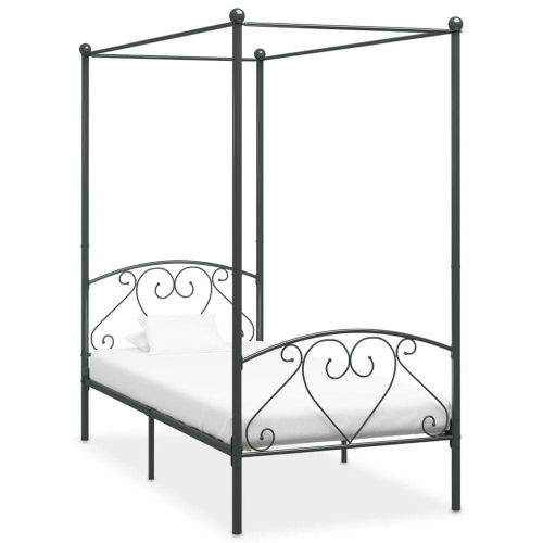 shumee Rám postele s nebesy šedý kovový 90 x 200 cm