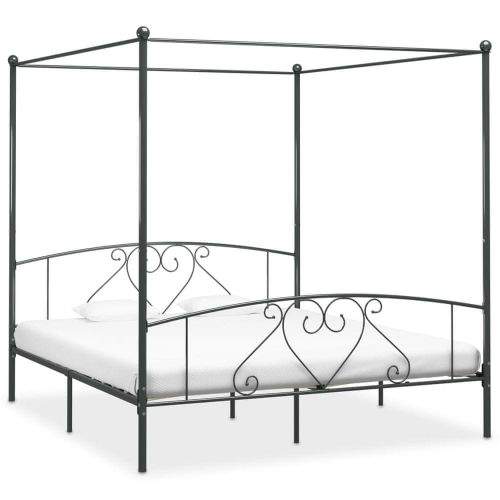 shumee Rám postele s nebesy šedý kovový 200 x 200 cm