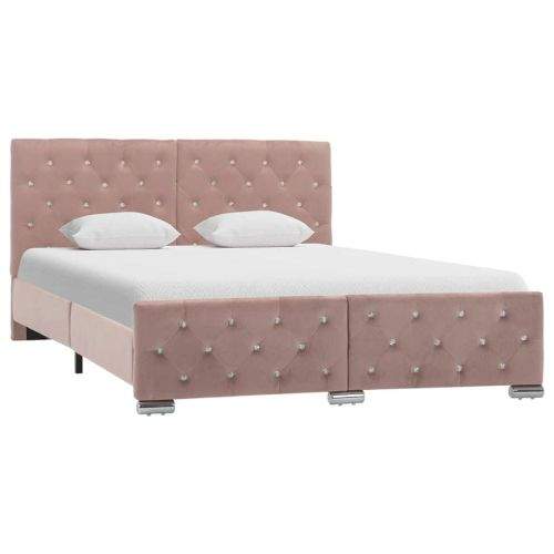 shumee Rám postele růžový textil 140 x 200 cm