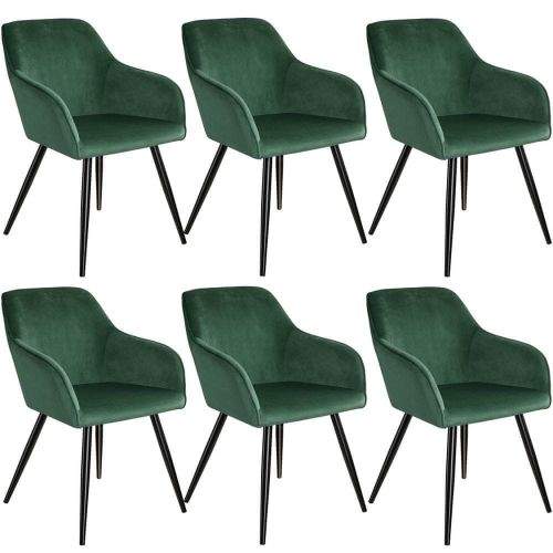 tectake 6 Židle Marilyn v sametovém vzhledu - tmavě zelená/černá