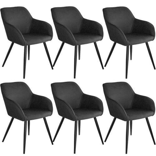 tectake 6 Židle Marilyn Stoff - antracit-černá