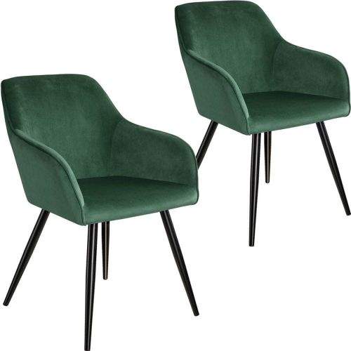 tectake 2 Židle Marilyn v sametovém vzhledu - tmavě zelená/černá