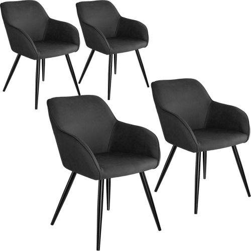 tectake 4 Židle Marilyn Stoff - antracit-černá