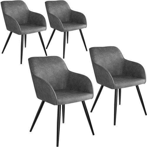 tectake 4 Židle Marilyn Stoff - šedo - černá