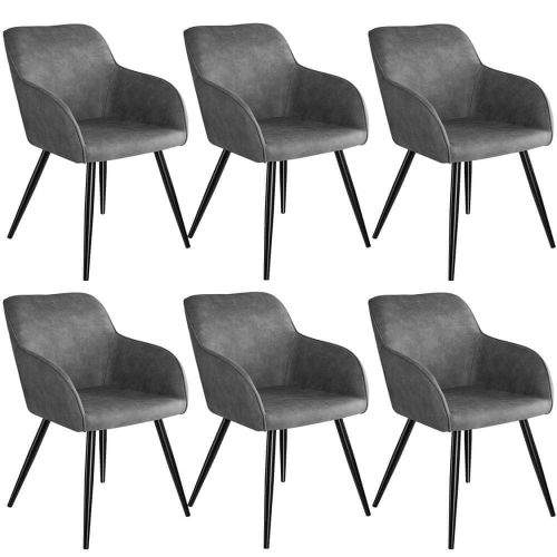 tectake 6 Židle Marilyn Stoff - šedo - černá