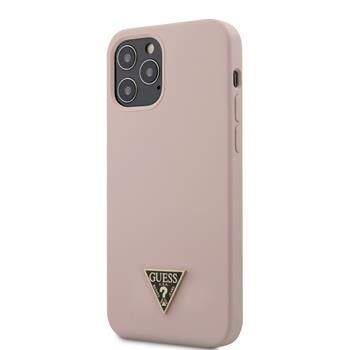 Guess GUHCP12MLSTMLP Guess Silicone Metal Triangle Zadní Kryt pro iPhone 12/12 Pro 6.1 Light Pink