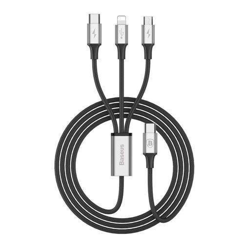 BASEUS Baseus Rapid 3v1 nabíjecí kabel pro Micro USB, Lightning, Type-C stříbrno-černá CAMLT-SUS1