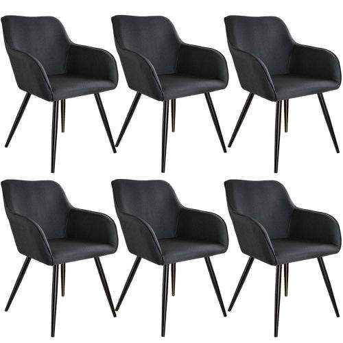 tectake 6 Židle Marilyn v lněném vzhledu - černá