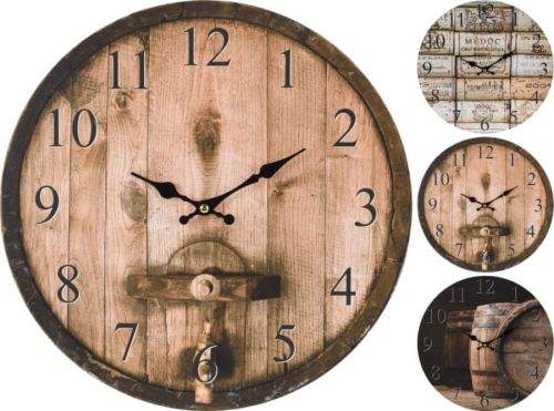 CZ hodiny d33cm. dřevo, 3 dekory, nástěnné