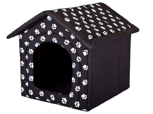 HobbyDog Pelíšek pro psa Bouda - černá a packy Velikost: R1 - 38 x 32 x 38 cm