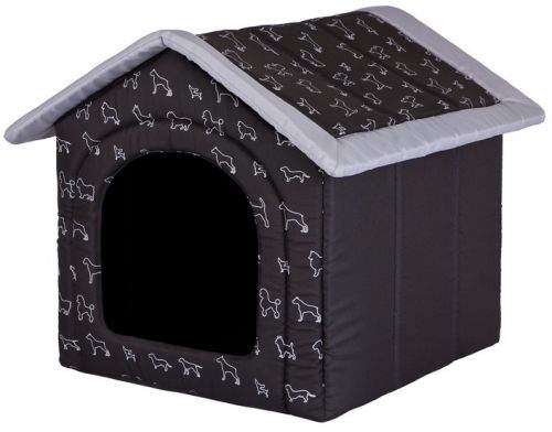 HobbyDog Pelíšek pro psa Bouda - černá potisk Velikost: R1 - 38 x 32 x 38 cm