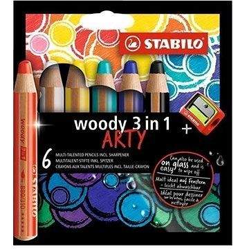 STABILO Barevné tužky "Woody ARTY 3 in 1", 6 různých barev, kulatá, silná, STABILO