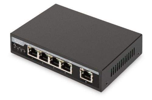 Síťový přepínač Digitus Fast Ethernet PoE Switch 4-portový PoE + 1-portový uplink, 62W PoE Budget