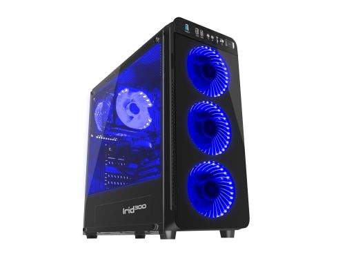 Počítačová skříň Genesis IRID 300 BLUE MIDI , 4 ventilátory s modrým podsvícením