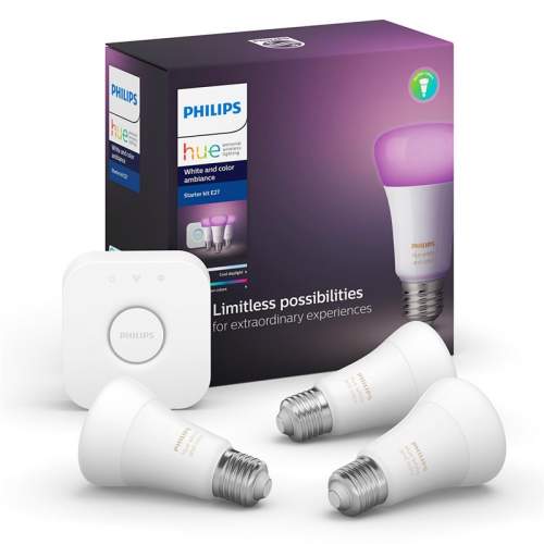 Philips svítidla Startovací sada Philips Hue 9W, E27, White and Color Ambiance (3ks) + bridge
