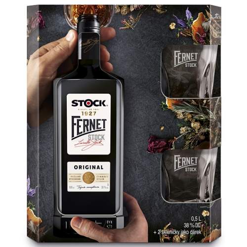 Fernet 0,5l 38% Stock (dárkové balení 2 skleničky)