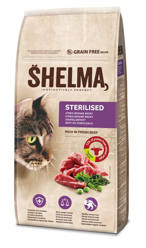 SHELMA Cat Sterilised Beef (hovězí) GF 8 kg