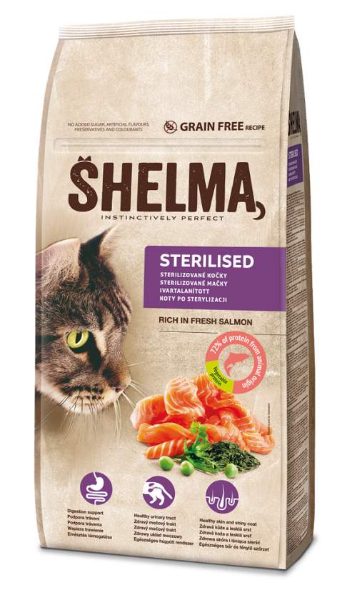 SHELMA Cat Sterilised Salmon (losos) GF 8 kg