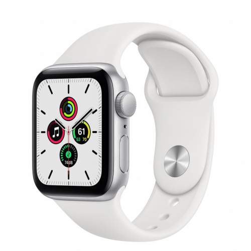 Apple Watch SE GPS 40 mm stříbrný hliník s bílým sportovním řemínkem