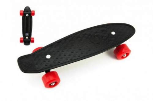 Teddies Skateboard - pennyboard 43cm, nosnost 60kg plastové osy, černá, červená kola