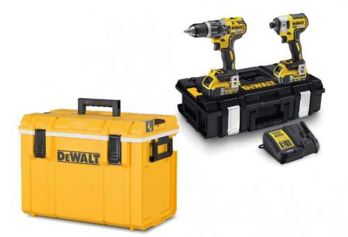 DeWALT Kombo sada Příklepová vrtačka + Rázový utahovák + 2 x 5,0 Ah, nabíječka + Chladící box