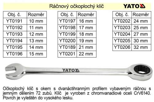 Yato Klíč očkoplochý ráčnový 19 mm