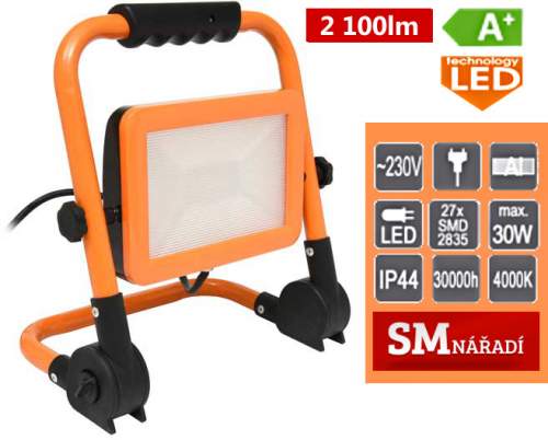 Ecolite LED reflektor s podstavcem, 30W, 4000K, 2100lm, IP44, oranžová