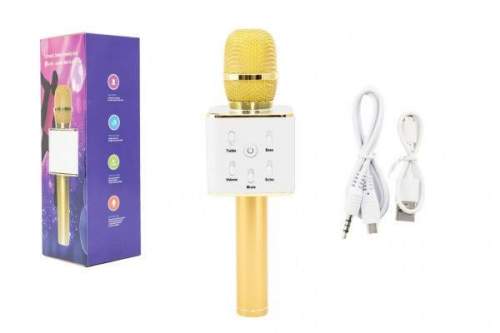 Teddies Mikrofon karaoke kov 25cm nabíjení přes USB zlatý v krabici