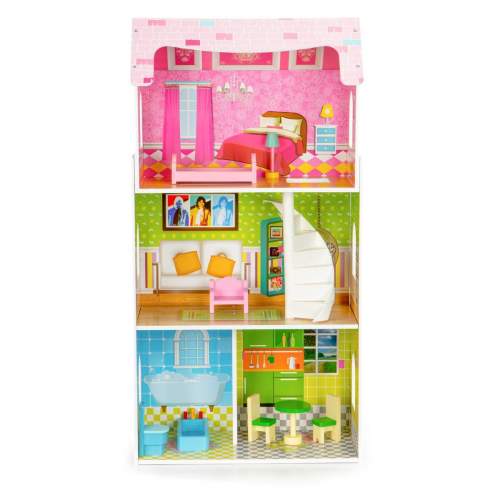 Dřevěný domeček pro panenky EcoToys Mei růžový + nábytek