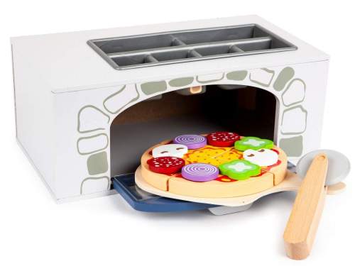 Eco Toys Dřevěná pizza pec + kuchyňské doplňky