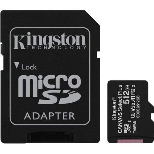 Kingston Micro SDXC Canvas Select Plus 100R 512GB 100MB/s UHS-I + adaptér