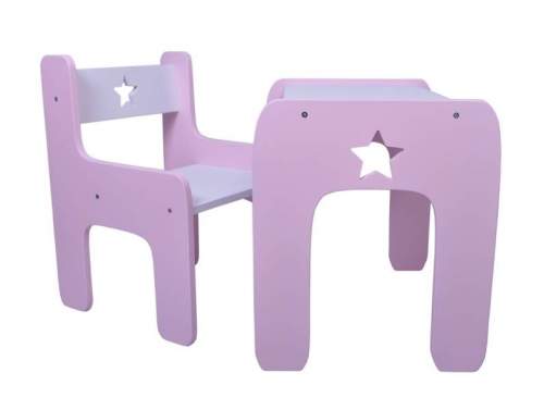 NELLYS Sada nábytku Star - Stůl + židle - růžová s bílou