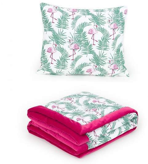 Mamo Tato 2-dílná sada deka Velvet 75 x 100 cm s polštářkem Plameňáci růžová