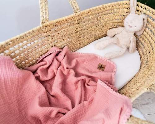 Baby Nellys dvouvrstvá mušelínová dětská deka, 75 x 100 cm, růžová