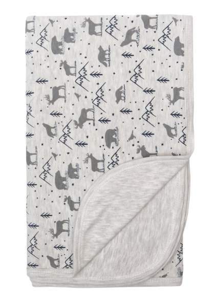 Mamatti oboustranná bavlněná deka, 80 x 90 cm, Hory, šedá
