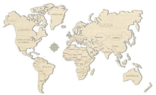 Mapa světa dřevěná 57x38cm