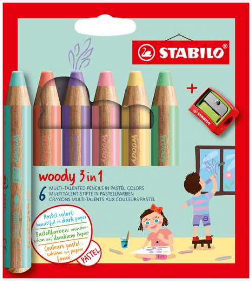STABILO woody 3in1, 6 pastelových barev