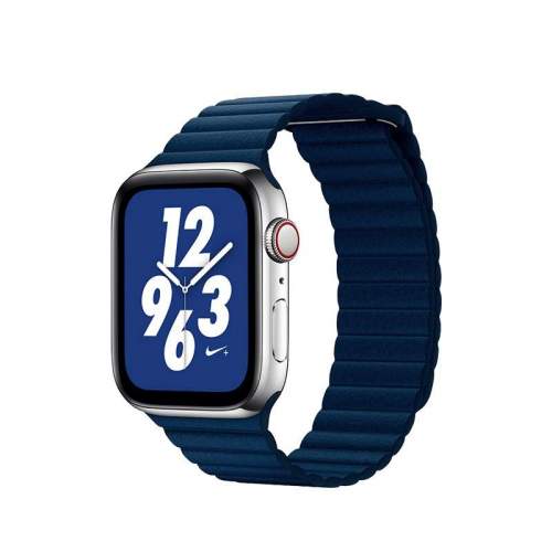COTEetCI kožený magnetický řemínek Loop Band pro Apple Watch 42/44/45mm tmavě modrý