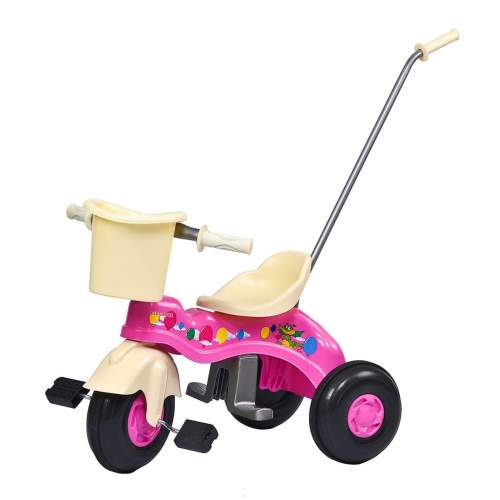 BAYO JUNIOR Dětská šlapací tříkolka s vodící tyčí  růžová