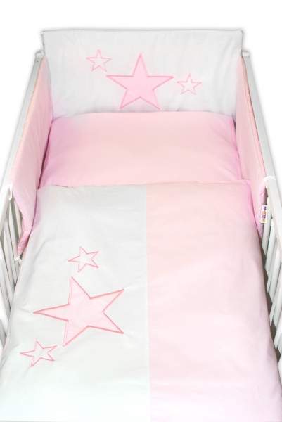 Baby Nellys Mantinel s povlečením Baby Stars  - růžový, vel. 120x90