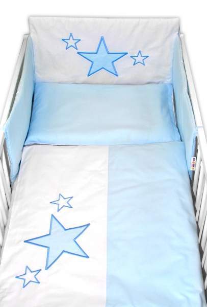 Baby Nellys Mantinel s povlečením Baby Stars  - modrý, vel. 120x90