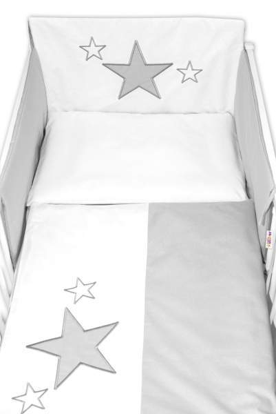 Baby Nellys Mantinel s povlečením Baby Stars - šedý, vel. 120x90