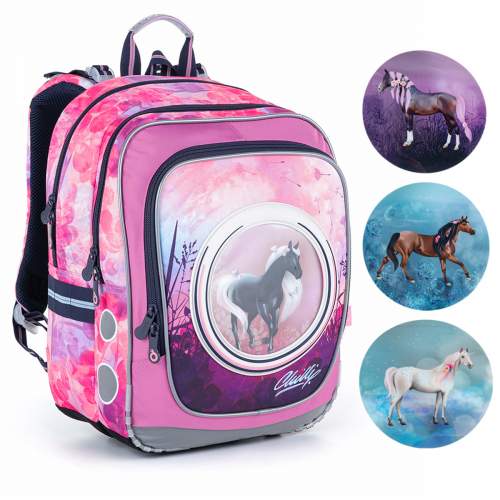 TOPGAL Školní batoh s vyměnitelnými obrázky koní a jednorožců ENDY 21005