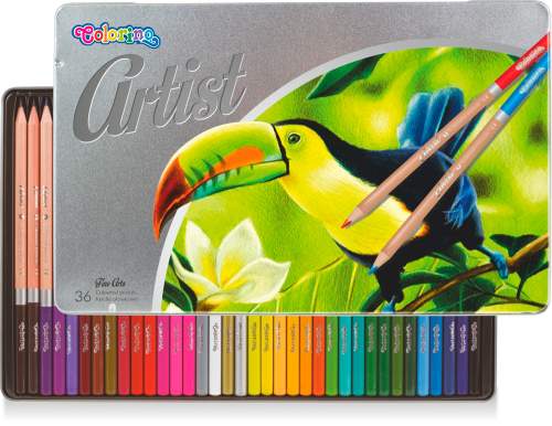 Pastelky dřevěné kulaté Colorino Artist, kovový box 36ks