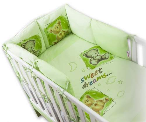 Baby Nellys Povlečení s polštářkovým mantinelem Sweet Dreams by TEDDY - zelený, vel. 140x70