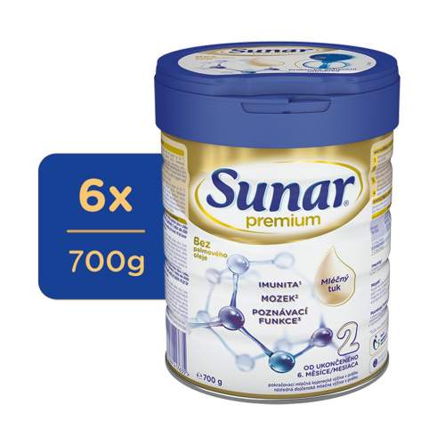 Sunar Premium 2, pokračovací kojenecké mléko, 6x 700g