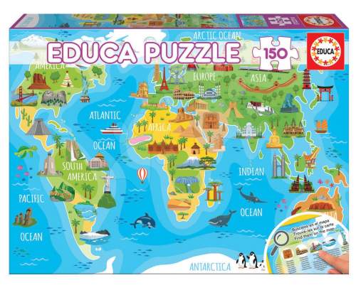 Puzzle Educa Puzzle Mapa se světovými památkami 150 dílků